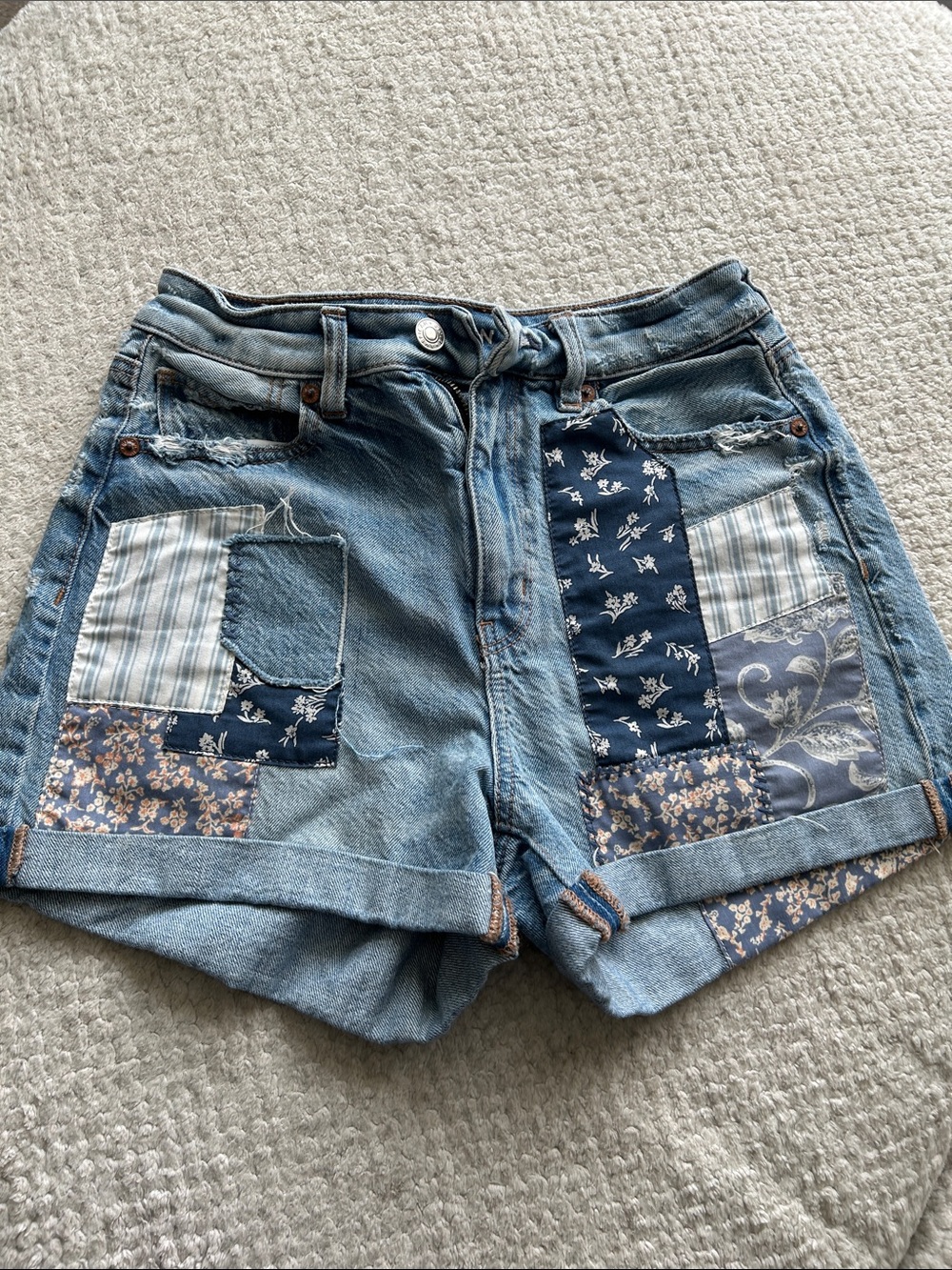 American Eagle Outfitters Patchwork Blue Denim Shorts